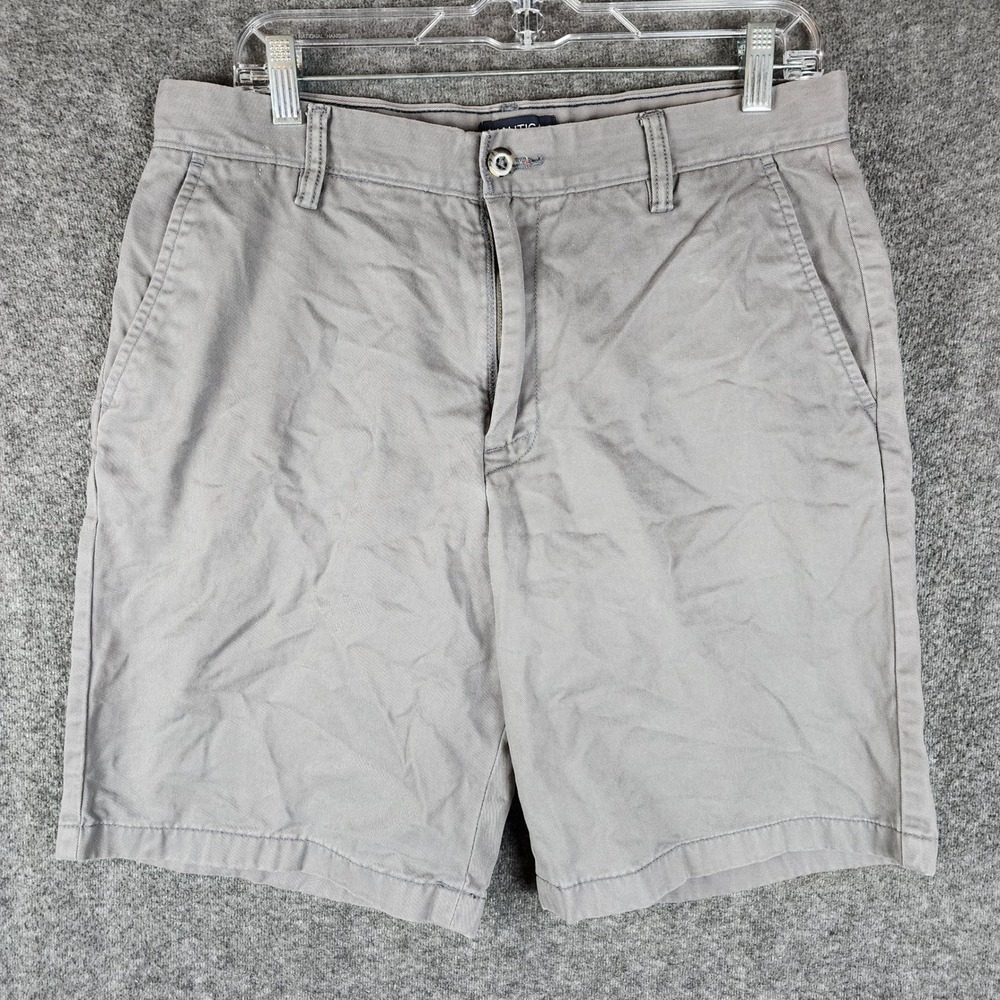 Nautica Chino Shorts Mens 32 Classic Grey Flat Front Cotton EUC